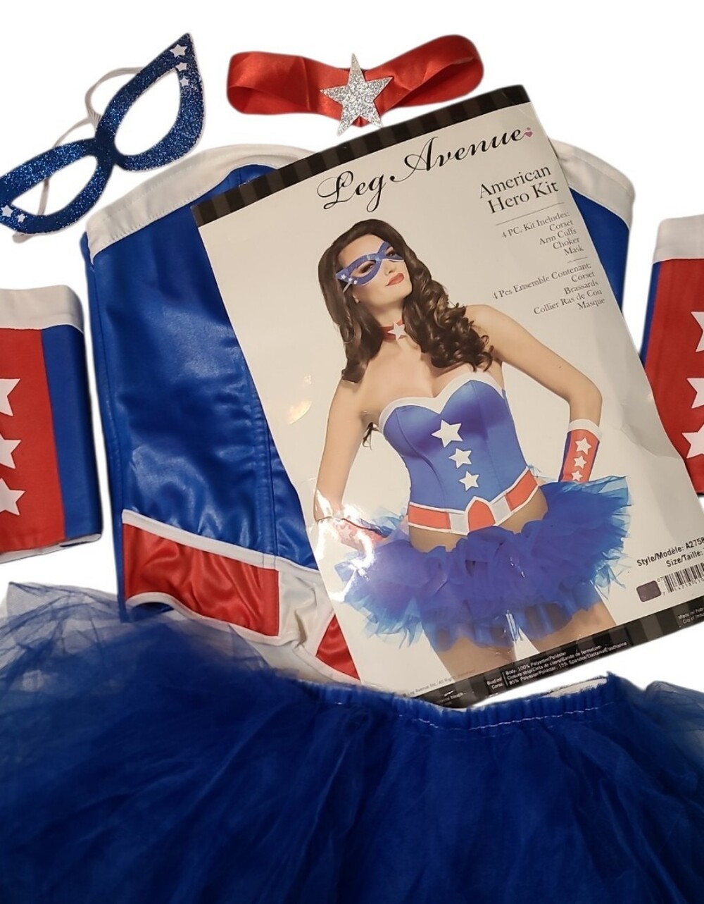 Leg Avenue American Hero Wonder Woman Corset Tutu Mask 5Pc Costume Set M